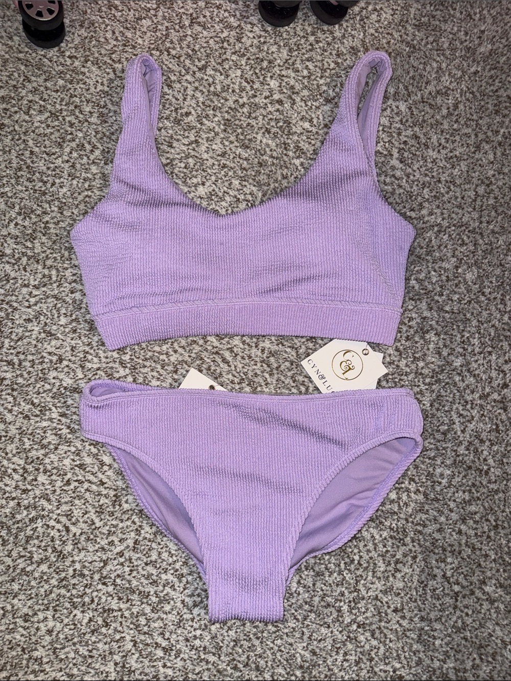 Lavender Ribbed Bikini Set - Scoop Bralette & High-Cut Bottoms